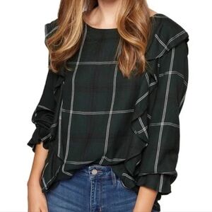 Women's Black Plaid Ruffle Top